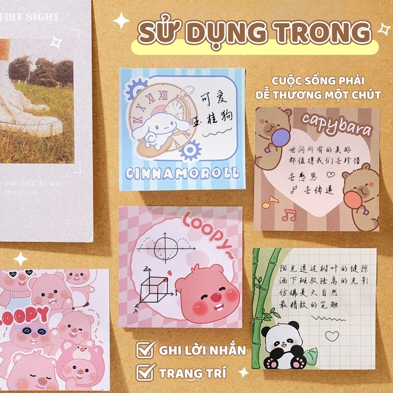 Giấy Note Capybara Dễ Thương – Giấy Nhớ Ghi Chú Dán Được, 100 Tờ Hoạt Hình Cute Đánh Dấu Tiện Lợi