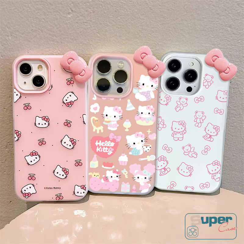 Ốp Lưng Cho Oppo A3Pro A3X A60 A5X A5Pro A54 A5 A38 A17 A52 A18 A78 A16 A5i A58 A74 A79 A98 A77 A15 A15s Reno 10 11F 12F Dễ Thương Hello Kitty 3D Nơ Gấu Anh Đào Nơ Silicon 2 in1