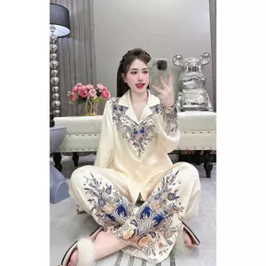 Đồ Bộ Nữ Pijama Bộ Lụa latin Tay Dài cổ sơ mi bigsize (60-80kg) cao cấp lụa TRRVhhbb