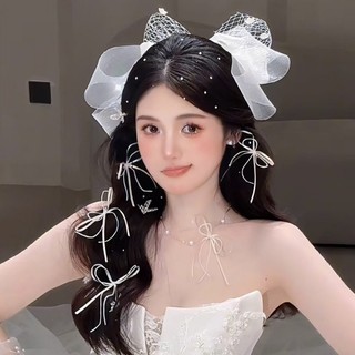 1 Bộ Mũ Cô Dâu và Kẹp Tóc Nơ Phong Cách Rừng Cổ Tích - Phụ Kiện Chụp Ảnh Du Lịch Cao Cấp