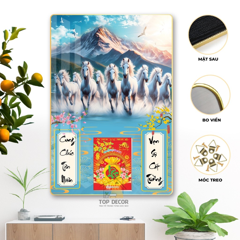 Lịch Tết 2026 - Đốc Lịch Mạ Gương "Mã Đáo Thành Công" - Trang Trí Tâm Linh cho Ngày Xuân - Top Decor