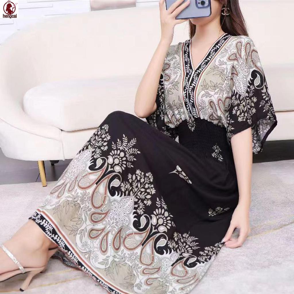 Váy Tay Ngắn Họa Tiết Boho, Thích Hợp Làm Quà Tặng Cho Mẹ Hoặc Người Yêu Trong Mùa Hè