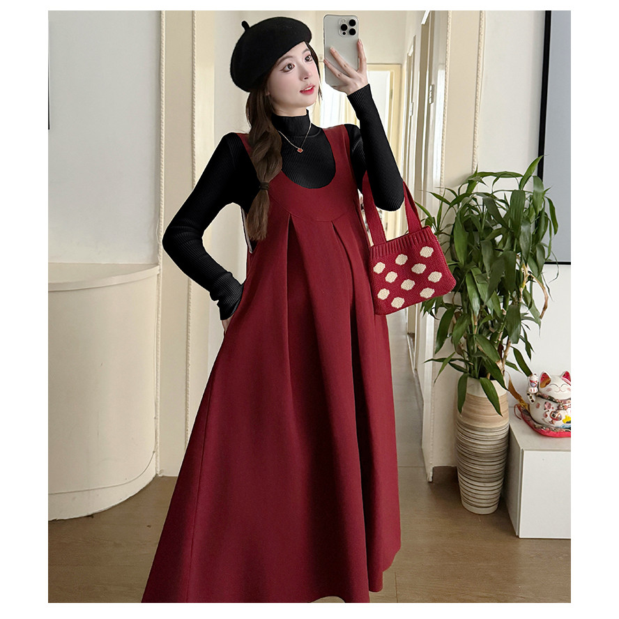 Bộ Đồ Bà Bầu Hai Mảnh Thu Đông Thời Trang: Áo Vest & Đầm Kèm Áo Len Và Sơ Mi