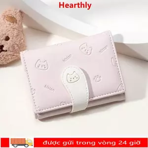 Ví in hình mèo con HEARLY, Hộp đựng thẻ ngắn thời trang Ví nhỏ dễ thương, Ví đựng tiền xu Túi đựng thẻ sinh viên PU Túi đựng tiền nữ