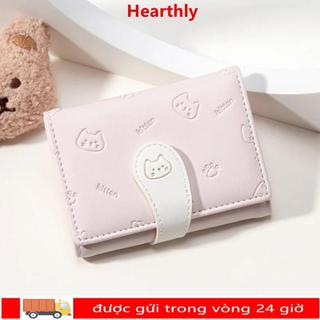 Ví in hình mèo con HEARLY, Hộp đựng thẻ ngắn thời trang Ví nhỏ dễ thương, Ví đựng tiền xu Túi đựng thẻ sinh viên PU Túi đựng tiền nữ