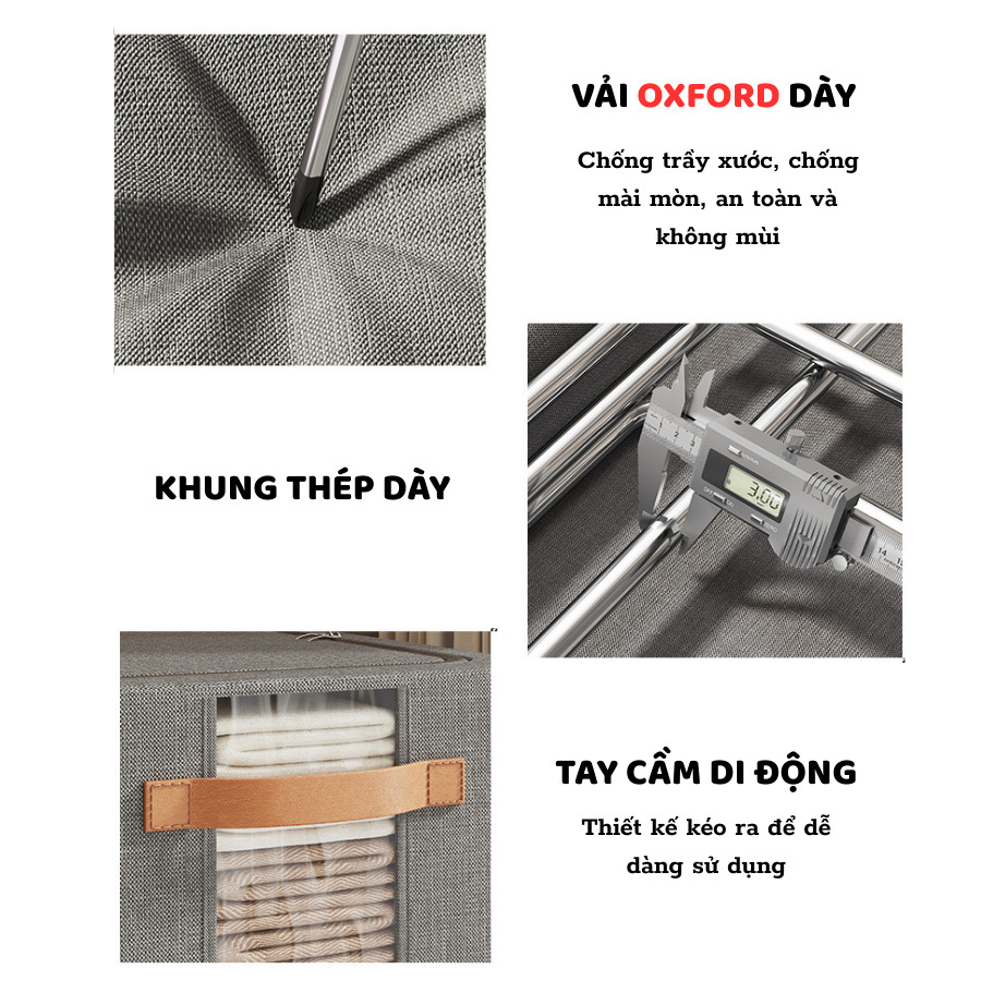 Hộp Vải Oxford Đựng Quần Áo Dung Tích Lớn ENODA HOME, Hộp Vải Lưu Trữ Đa Năng Cao Cấp, Khung Thép Dày HV143