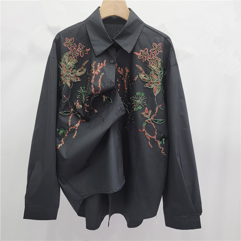 Áo sơ mi công nghiệp nặng thêu hạt sequin tinh tế