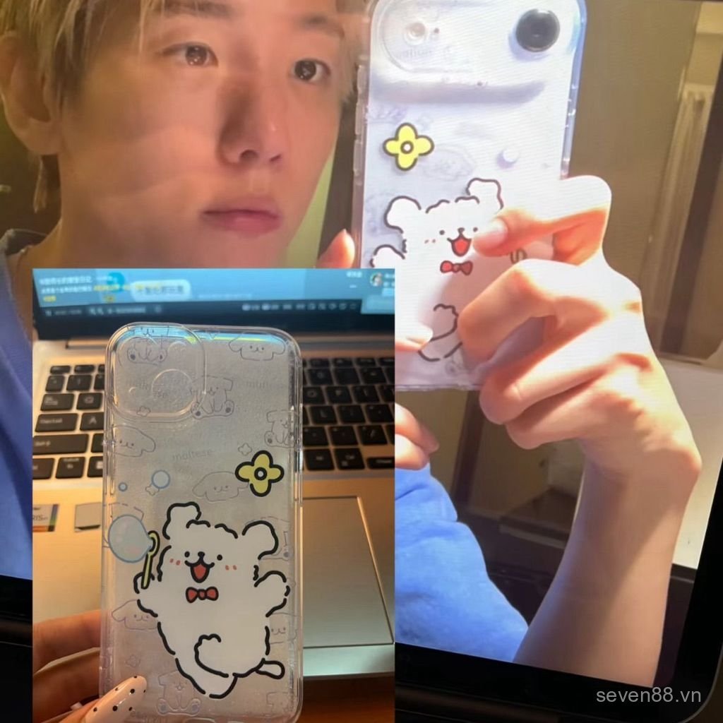 Ốp Điện Thoại Thích Hợp Cho iPhone 7 8 X XS XR XSMAX 11 12 13 14 15 16 17 Pro max Plus Air Side Baekhyun Cùng Phong Cách Thổi Bong Bóng Gấu Chống Sốc Vỏ Bảo Vệ Bao Gồm Tất Cả SE3V
