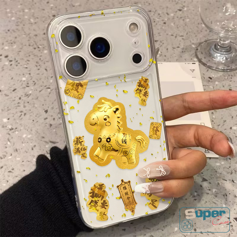 Ốp Lưng Tương Thích Cho IPhone 11 16 13 17 15 14 12 Pro Max 17 12 14 15 16 13 Pro 7Plus 7 14 8 16 17 15 Plus XR X XS Max Air SE 2020 Thời Trang Sang Trọng Năm Ngựa May Mắn Vỏ ngựa vàng