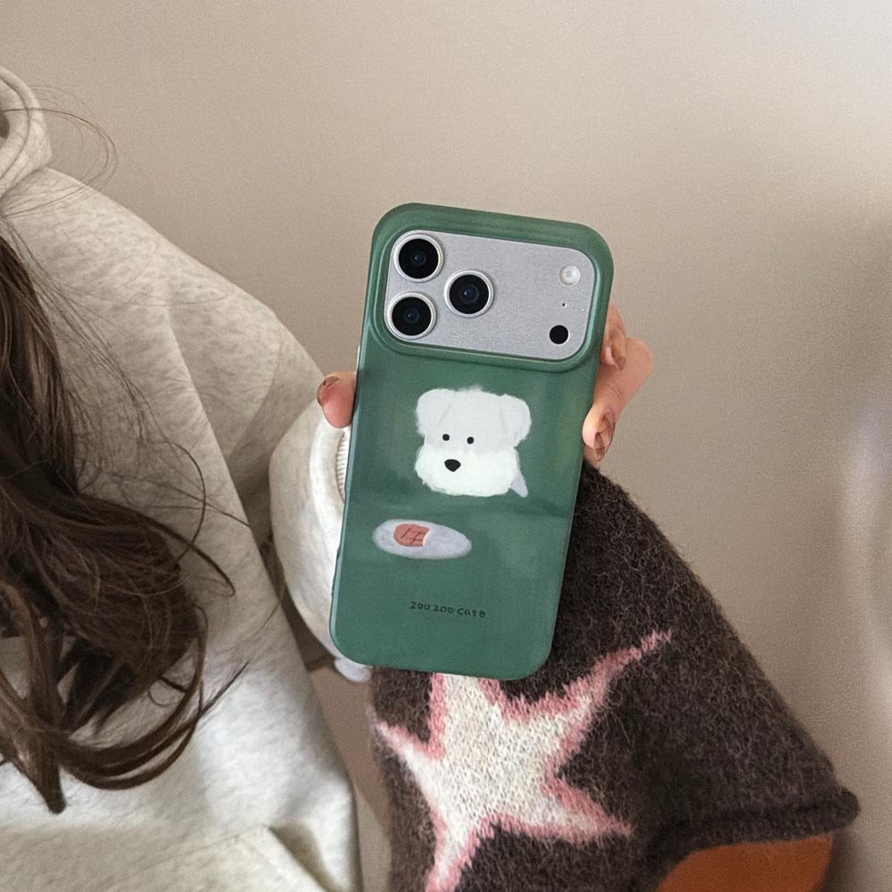 Ốp Lưng Cứng Tương Thích Với iPhone 13 14 14Pro 14ProMax 15 15Pro 15ProMax 16 16Pro 16ProMax 17 17Pro 17ProMax 17Air Matte Green Dog Pattern Case