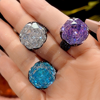 Nhẫn Vàng Nữ 16mm với đáy đồng mạ vàng và họa tiết hoa hồng nhiều màu sắc