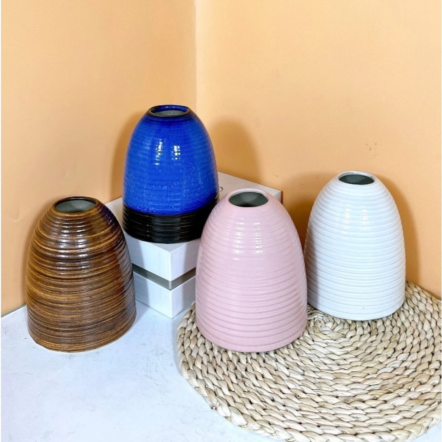 Bình hoa dáng chuông gốm mini vân ganh cao 17cm nhiều màu nhẹ nhàng - bình sứ Bát Tràng