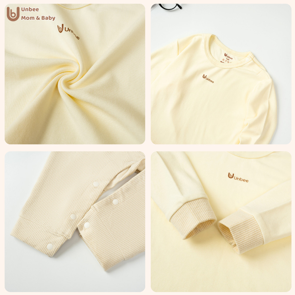 Set yếm kẻ hình gấu Unbee phối túi chất nỉ modal mềm mịn - Bodysuit cho bé trai bé gái