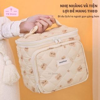 Cốp Vải Đựng Mỹ Phẩm Du Lịch Nhiều Ngăn, Có Ngăn Đựng Cọ Trang Điểm, Họa Tiết Dễ Thương