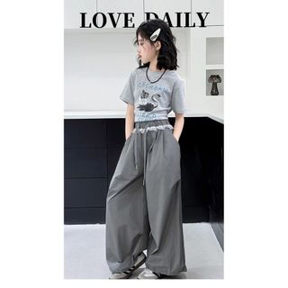 Set đồ hè cho bé gái – áo thun ngắn tay + quần ống rộng thời trang, chất mát, dáng xinh
