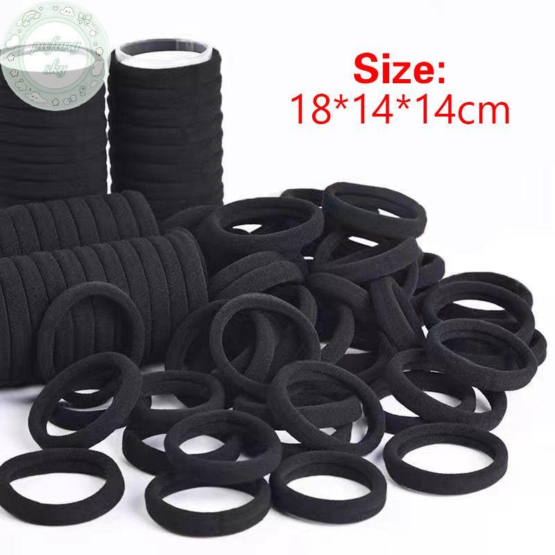 PUSKY 100 Chiếc Dây Buộc Tóc Đen Cho Nữ Bé Gái Băng Đô Quấn Tóc Cao Su Đàn Hồi Cao Dây Buộc Tóc Đuôi Ngựa Giá Đỡ Scrunchies Accessorie VN
