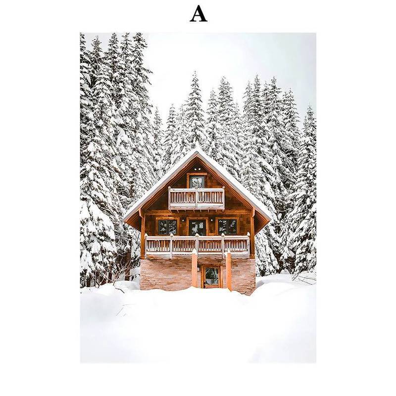 Mùa Đông Tuyết Phong Cảnh Xe Lửa Treo Tường Nghệ Thuật ChristmasTree Bông Tuyết Poster Tranh Canvas Phòng Trưng Bày Giáng Sinh Bộ Treo Tường Ngày Lễ Trang Trí Phòng