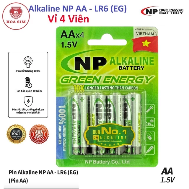 Pin tiểu lớn AA Alkaline NP (LR6)- Vỉ 4 Viên 1.5V -Pin mic Karaoke, Pin Đồng Hồ Treo Tường, Pin Đồ Chơi, Đèn Pin