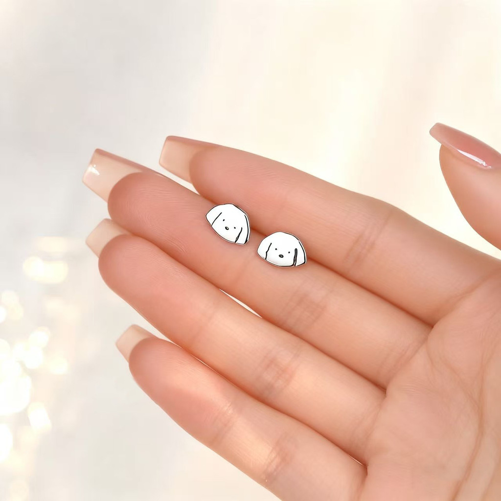 Bông tai chó con thú cưng nhỏ dễ thương 999 bạc nguyên chất