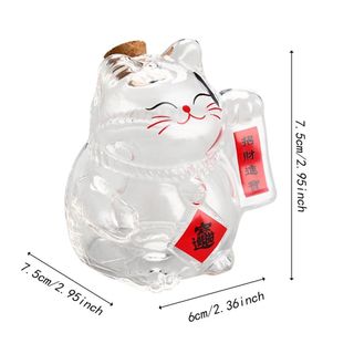 [Giao hàng từ Việt Nam] FURNICLICK Piggy Bank, Lọ đựng tiền thủy tinh, Chai đựng đậu vàng hình mèo may mắn hoạt hình Mini dễ thương để trang trí văn phòng phòng phòng khách