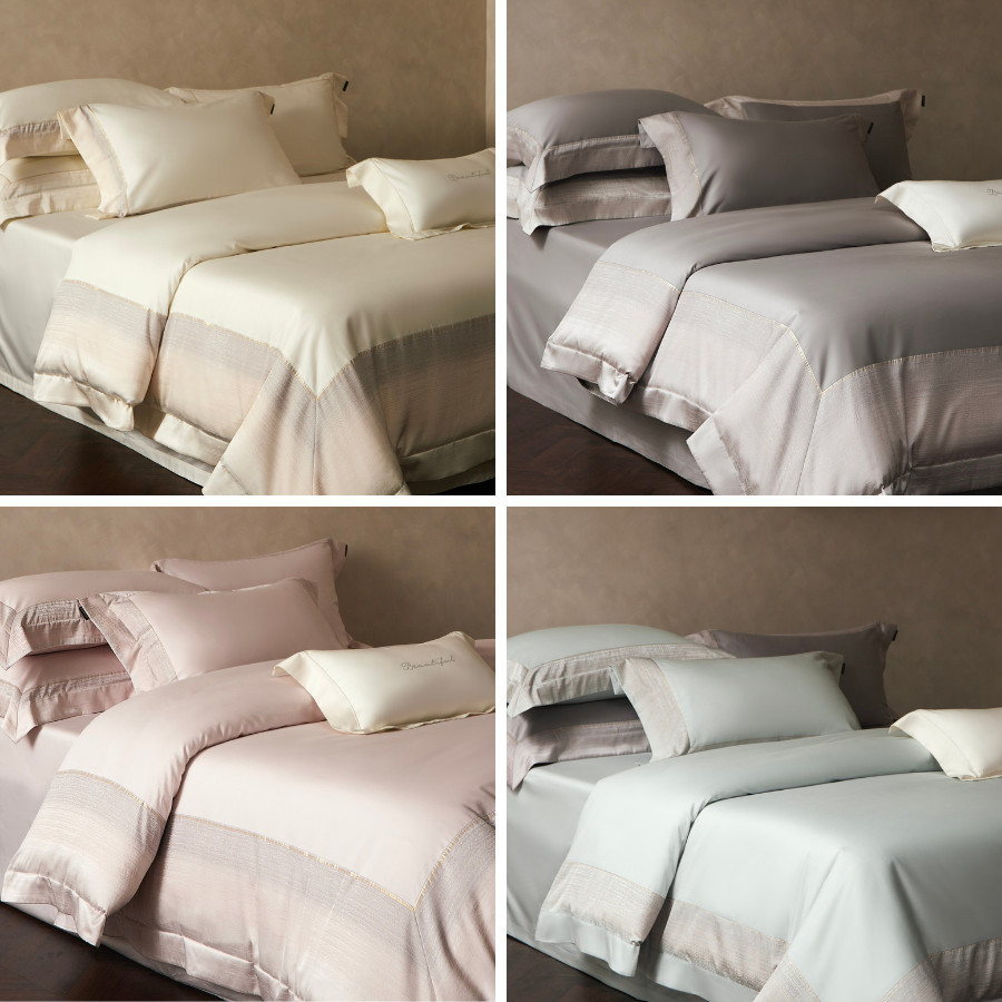 (L41721) Bộ vỏ chăn ga gối lụa Memminbedding Luxury viền ánh bạc sang trọng, thanh lịch, tạo điểm nhấn tinh tế