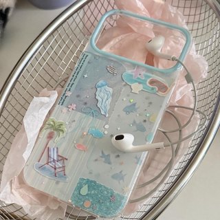 Ốp lưng cứng Tương thích với iPhone 13 14 14Pro 14ProMax 15 15Pro 15ProMax 16 16Pro 16ProMax 17 17Pro 17ProMax 17Air Blue Ocean Pattern Case