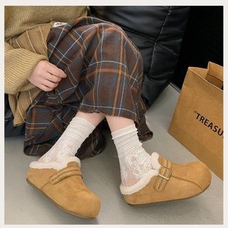 Dép Nữ Baotou Khóa Thắt Lưng Sang Trọng Giữ Ấm Slip-On