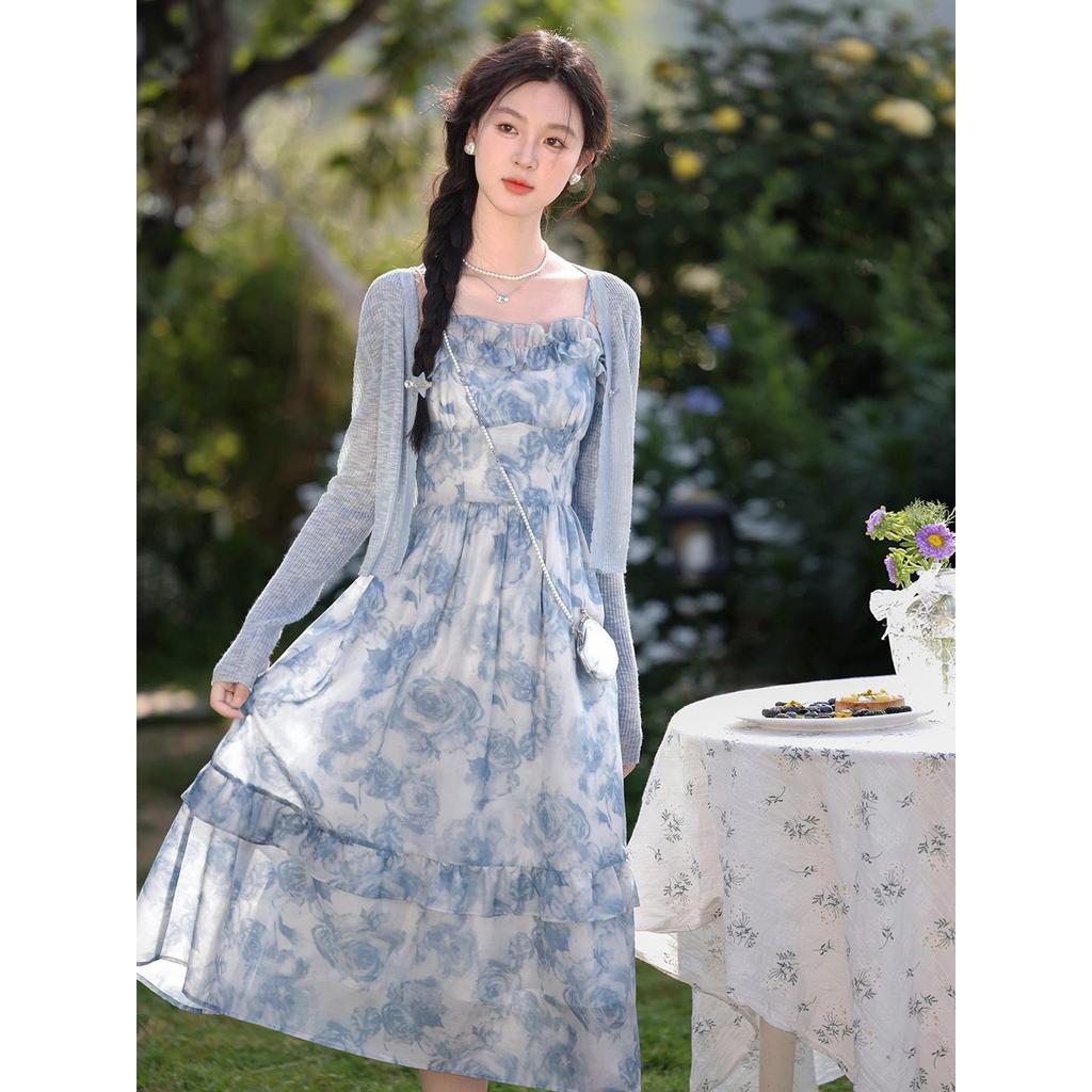 đầm xanh hoa phong cách châu âu công chúa dáng dài đầm thanh lịch prom ...