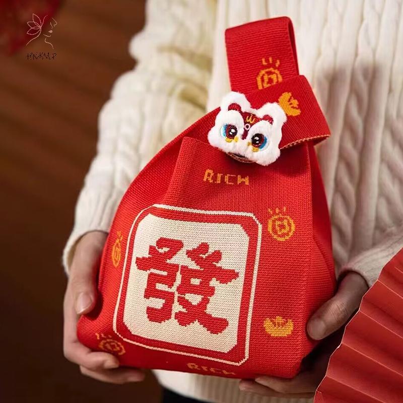 HNKMP Di Động Sọc Tote Handmade Dệt Kim Thắt Lưng Nữ Cổ Tay Xô Điện Thoại Dung Tích Lớn Thu Đông Túi Xách