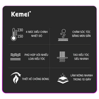 Máy Duỗi,Ép Tóc Kemei 4 Cấp Độ Nhiệt Làm Nóng Nhanh,Duỗi Thẳng Mượt Tự Nhiên, Không Làm Hư Hại Tóc