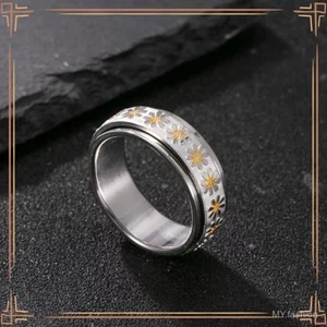 Sản phẩm mới Nhẫn thép titan [Giải nén có thể xoay hoa cúc nhỏ] Nhẫn nam ~ ~ Trang sức bằng thép không gỉ tươi thời trang