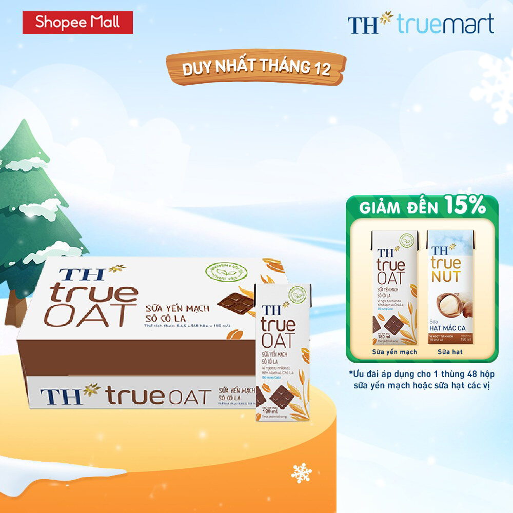 Thùng 48 Hộp Sữa Yến Mạch TH true milk OAT hương vị Sô Cô La 180ml (48 Hộp)