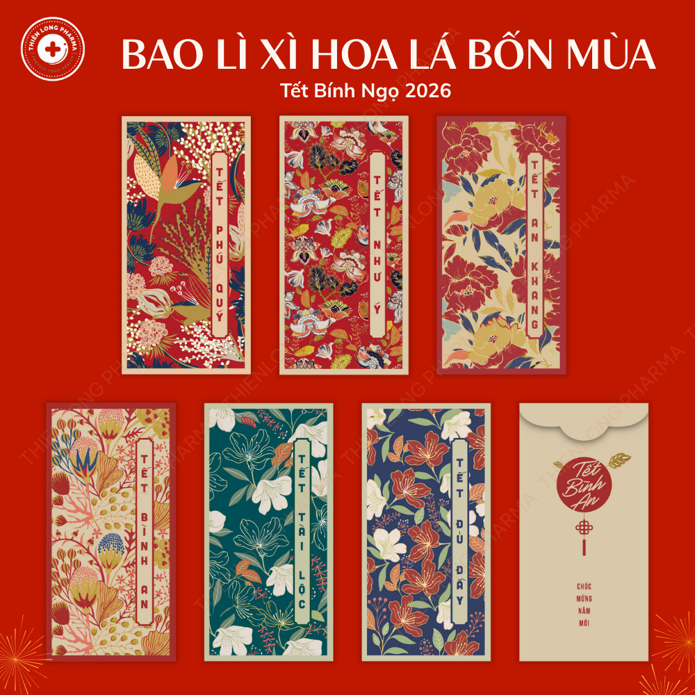 Set Bao Lì Xì 2026 [Set 48 Cái] Lì Xì Bộ Hoa Lá Tết Bính Ngọ chất liệu giấy C150 màu in sắc nét