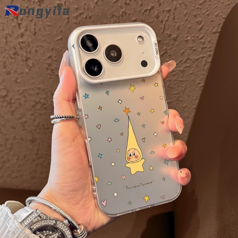 Ốp điện thoại hoạt hình lấp lánh lấp lánh cho iPhone 17 Pro Max Air 16E 16 Pro Max 15 14 Plus 13 12 Mini Pro Max Ngôi sao dễ thương Ốp lưng cứng chống sốc ngộ nghĩnh