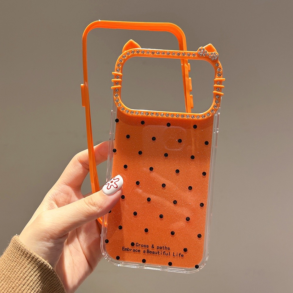 Ốp Điện Thoại Khung Mèo Kim Cương 3 Trong 1 Chấm Acrylic Cho iPhone 17 Pro Max 17 Air 16 Plus 15 14 13 12 11 Vỏ Bảo Vệ Chống Sốc