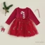 Tập Đi Bé Gái Giáng Sinh Một Dòng Đầm Sequin Ông Già Noel Cổ Tròn Tay Dài Tulle Chắp Vá Đầm