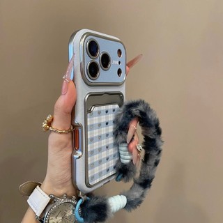 Túi đựng thẻ cửa sổ lớn mạ điện Kẻ sọc tình yêu Vỏ điện thoại cho iPhone17 16 15 14 Pro Max Bảo vệ Camera chống sốc Vỏ mềm chống rơi