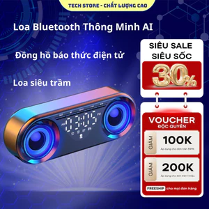 AI Loa Bluetooth không dây thông minh Loa kép Loa siêu trầm Đồng hồ báo thức điện tử Đồng hồ báo thức học sinh