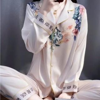 Đồ Bộ Nữ Pijama Bộ Lụa latin Tay Dài cổ sơ mi11NNBB