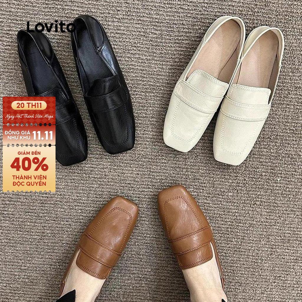 Giày bệt Lovito màu trơn da mềm phong cách thường ngày cổ điển thoải mái cho nữ LFA75016