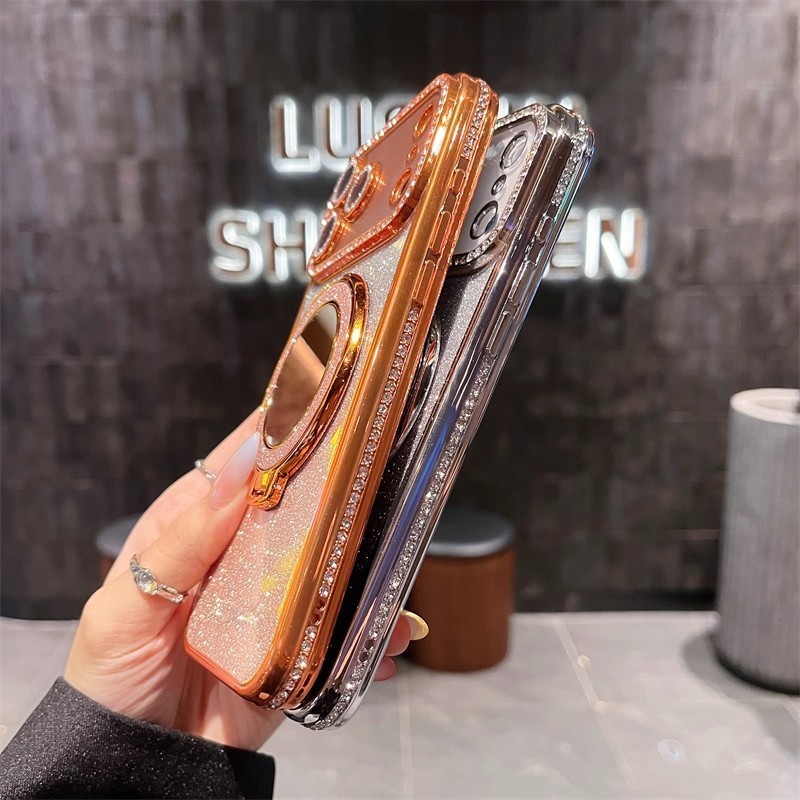 Thích Hợp Cho iPhone17PROMAX Ốp Lưng Điện Thoại Kim Cương Giả Cạnh Lấp Lánh Trang Điểm Gương Từ Tính Apple 16 Chống Sốc 15