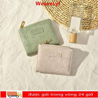 Ví ngắn WEAVELYF, Ví dây kéo bằng da màu trơn, Quà tặng túi đựng tiền nhỏ dung tích lớn kiểu cổ điển