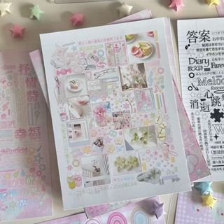 THEHOMECO Sticker Book, Nhãn dán nhật ký màu hồng phong cách Nhật Bản, Phim hoạt hình 24 trang Quà tặng Sổ lưu niệm Nhãn dán Đồ dùng văn phòng phẩm