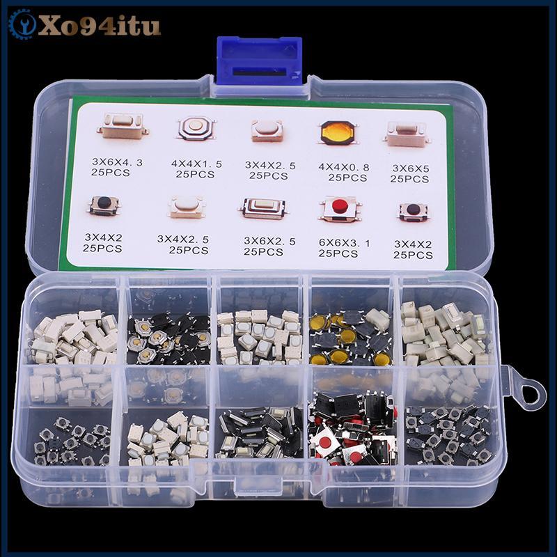 XOITU 250 Cái 10 Loại Nút Nhấn Xúc Giác Chìa Khóa Ô Tô Nút Cảm Ứng Microswitch VN