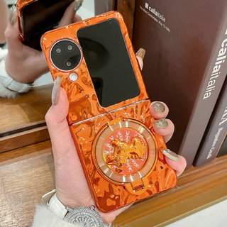 Ốp Điện Thoại Gấp Cho Oppo Find N2 N3 Lật Mạ Điện Màu Cam Xoay Ngựa Giá Đỡ Vòng Tay Vỏ Điện Thoại TPU Cứng