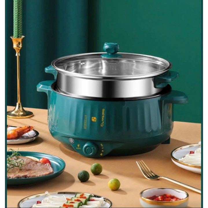 Bếp Điện Xanh Đa Năng Thông Minh, Nồi Lẩu Mini Đa Năng 2 Tầng Kèm Xửng Hấp