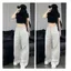 SÉT BỘ QUẦN DA CÁ XÁM TRƠN +MIX ÁO PHÔNG CROPTOP TRƠN TĂM-quanaao94