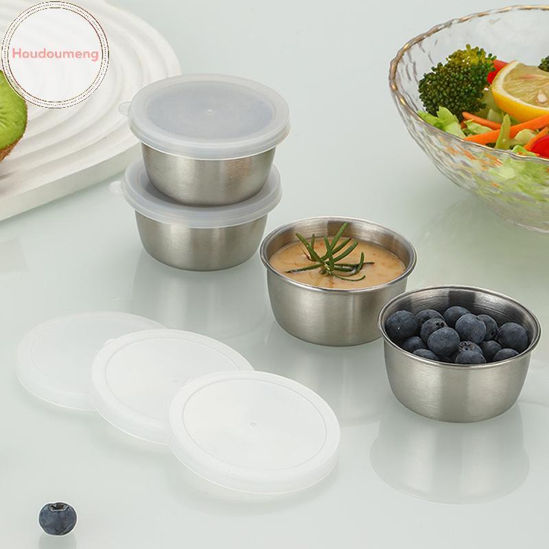 Cốc nước sốt nhỏ bằng thép không gỉ Hodou có nắp kín Gia vị di động Món ăn gia vị sốt cà chua Lẩu nhúng Bát đĩa Bộ đồ ăn VN