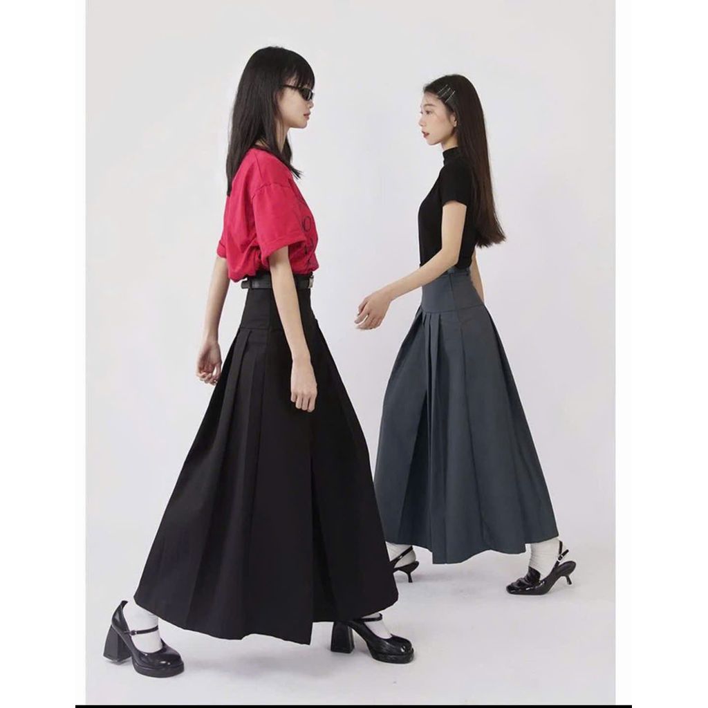 Chân váy dài xếp ly phong cách hàn quốc hot trend dáng dài ~90cm chất vải vitex cao cấp CV04B