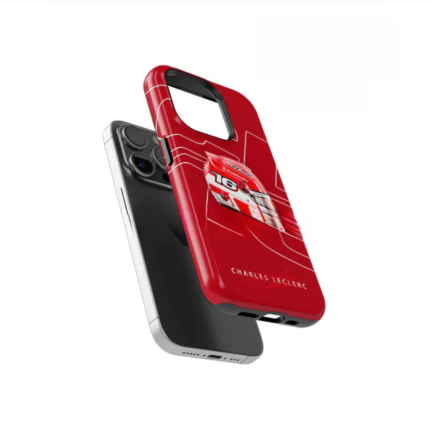 Charles Leclerc 2025 Mũ bảo hiểm Ferrari Livery F1 – CL16 Edi Ốp điện thoại thích hợp cho iPhone17 16Pro 16e 15ProMax 14Pro 13 12 13mini Samsung S24 S22 S25 2in1 ốp lưng cứng bóng